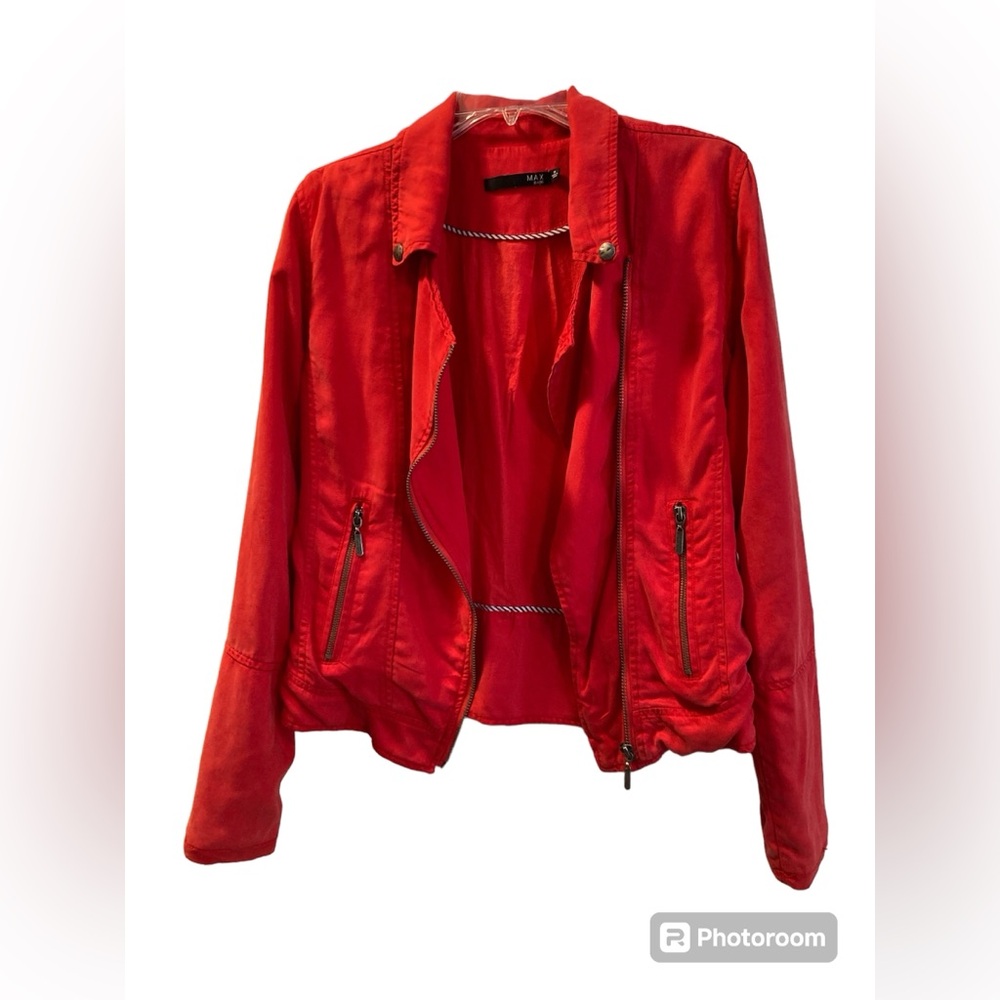 Max Jeans Red Moto Jacket. Size Medium. - Picture 11 of 14